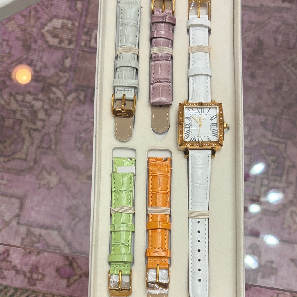 Invicta Gold and White Watch with Multi-Color Straps